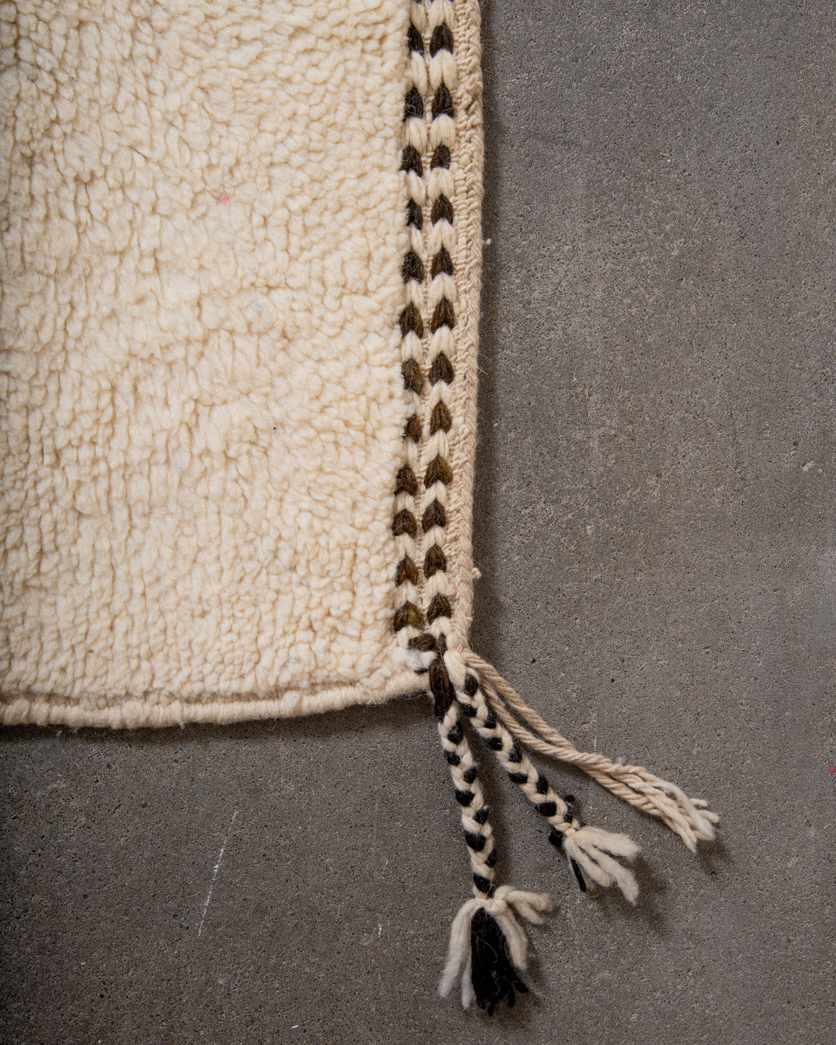 Modern, designer, handcrafted Berber rug from Morocco. Beniourain carpet with beautiful colours and patterns and fluffy wool texture.